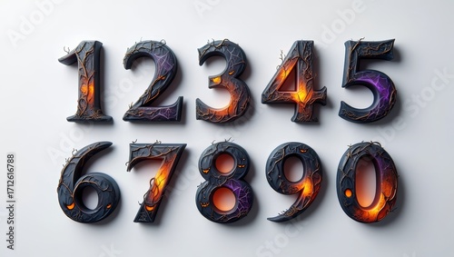 Fiery Numbers A Volcanic Set of Digits 0-9 Emitting Intense Heat and Light