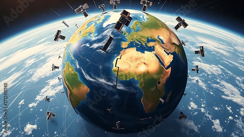 Fractured globe with mismatched seasonal quadrants spinning chaotically amid erratic satellite data.