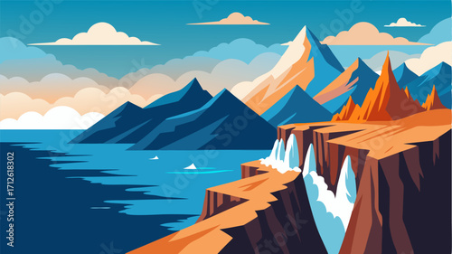 A rugged mountain range plunging straight into the ocean creating an aweinspiring backdrop for a coastal town.