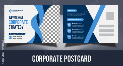 corporate business blue postcard design template layout for marketing 