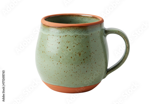 фотографія Isolated green handmade ceramic mug for coffee, tea, or hot beverage, simple rus