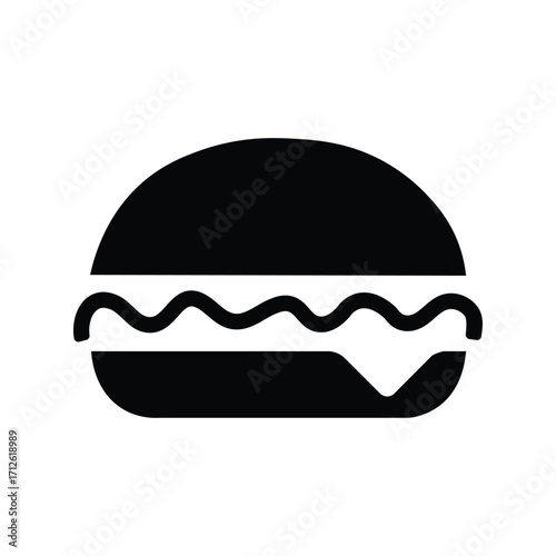 Black burger silhouette shows detailed wavy dripping condiment on a white background
