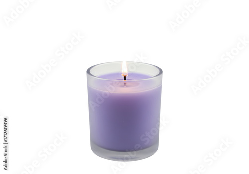 Εκτύπωση καμβά Isolated lavender scented candle in glass jar with flickering flame for spa rela