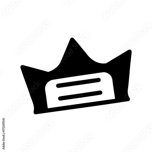 Stylized black and white crown symbol with abstract flat design elements