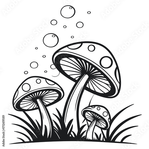 Vector art of mushroom in grass, a captivating illustration of natures beauty