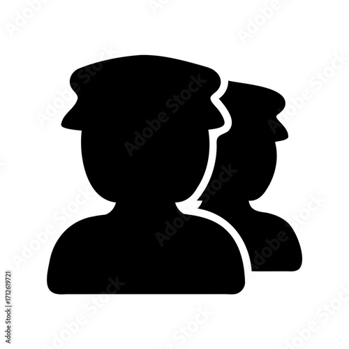 Two figures wearing hats represent a team, group, or organized unit