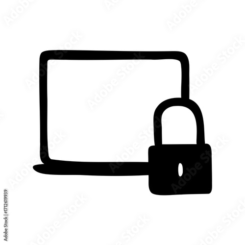 Stylized representation of a locked laptop, illustrating digital security and access control