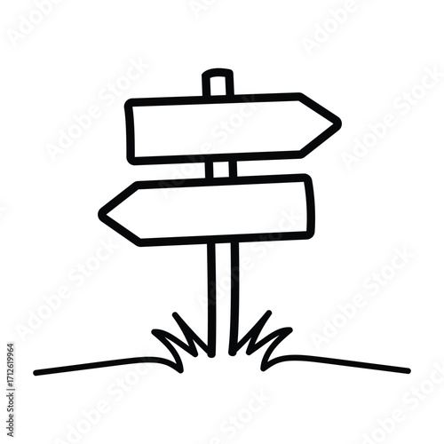Hand drawn directional signpost showing opposite directions on a white background