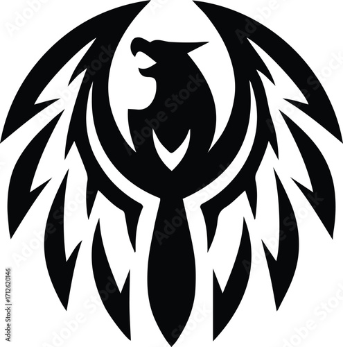 This striking logo combines the ferocity of a wild beast with the elegance of a mythical bird. The design, with its sharp, tribal-style lines, evokes a sense of strength, power, and freedom. Ideal for