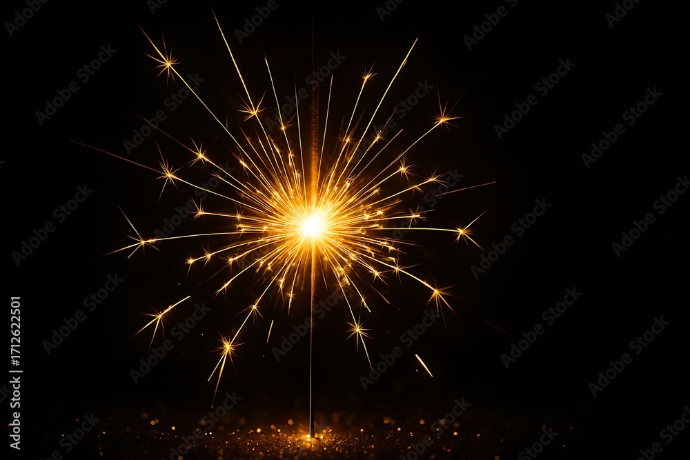 Obraz premium Bright sparkler exploding with golden light against a dark background