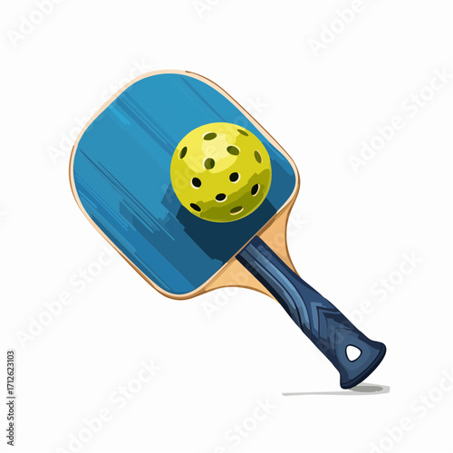 Pickleball paddle and ball illustration, a vibrant and sporty depiction of equipment used for the popular paddle sport