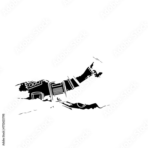 Stylized Black and White Robotic Arm with Pointing Finger