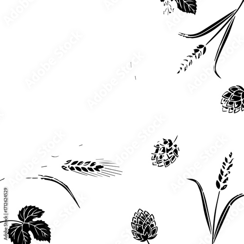 Stylized Black Silhouettes of Hops and Wheat Stalks