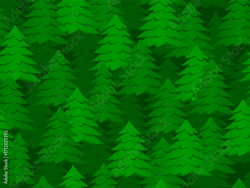 Seamless pattern with green fir forest. Vector illustration with trees endless spruce background. Chrisrmas wrapping paper, wallpaper or web page fill