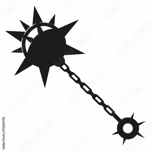Spiked Flail Weapon Silhouette Illustration for Fantasy or Historical Design