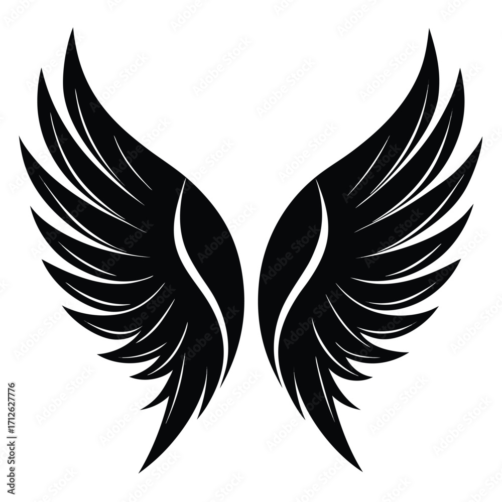 Fototapeta premium Elegant Black Wings Illustration on White Background for Design Elements
