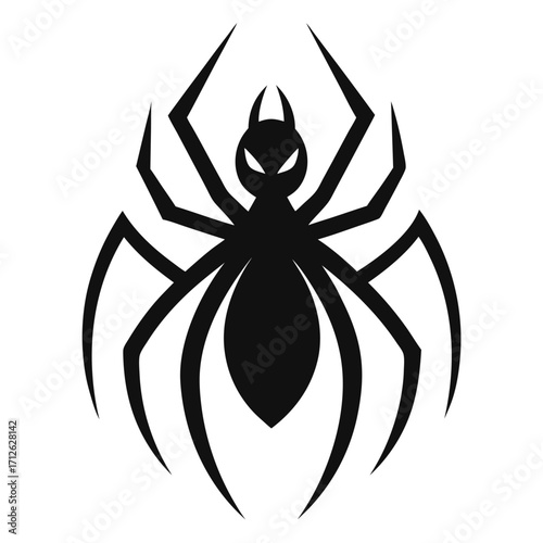 Black Spider Silhouette with Sharp Legs and Antennas on White Background