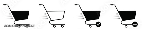 black and white set icon shopping cart vector 