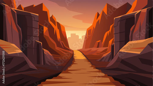 A rocky pathway carved into the sides of the canyon walls providing a thrilling trek through an ancient and rugged landscape.