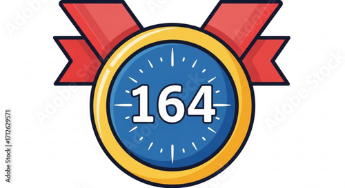 Illustration of a badge with the number 164 design element for achievement, award, or recognition in a competition