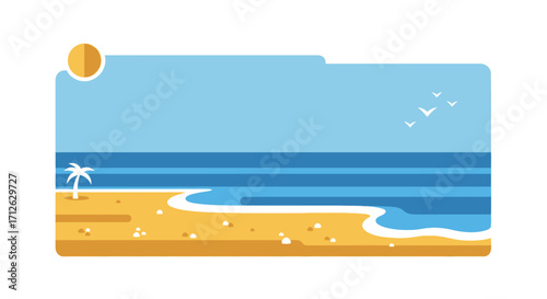Beach Ocean Landscape with Palm Tree Vector Illustration Vacation