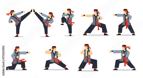 Asian Martial Arts Self Defense Poses Vector Set