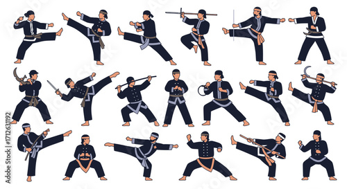 Silat Pencak Indonesian Martial Art Traditional Fighters Poses