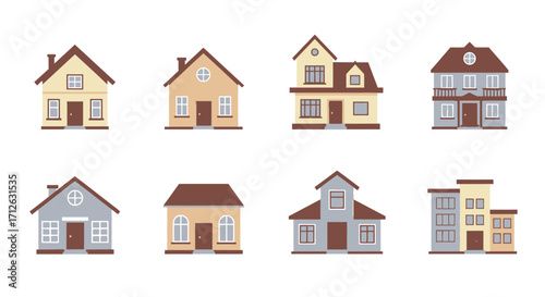 Collection of Different Cartoon House Styles Vector Illustration