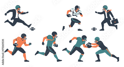 American Football Players Collection Various Poses Isolated on White