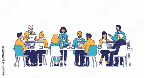 Diverse Team Collaboration Meeting Flat Vector Illustration Design