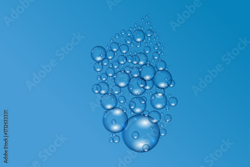 Realistic soap bubbles isolated on blue background. Set of soap bubbles with rainbow reflection.
Abstract floating soap bubbles. Water drop,
