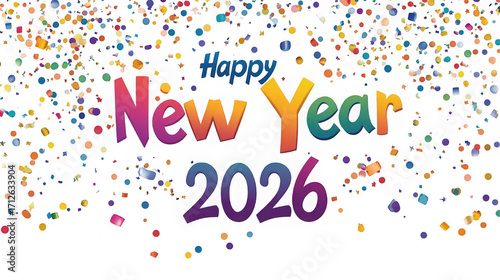 Happy new year 2026 with confetti isolated on transparent background design