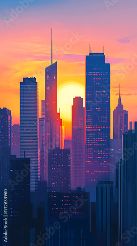 Wallpaper Mural Beautiful city skyline at sunset with golden glowing sky high resolution picture Torontodigital.ca