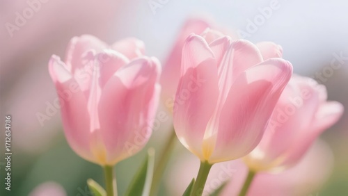 Close-up of pink tulips in soft focus with blurred background