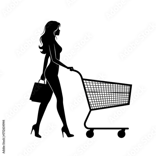 silhouette of a woman with shopping cart
