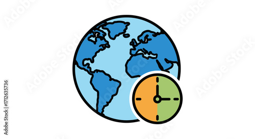 World time zone icon featuring a globe and clock, symbolizing international communication and global business scheduling