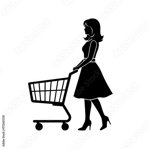 woman with shopping cart full of groceries