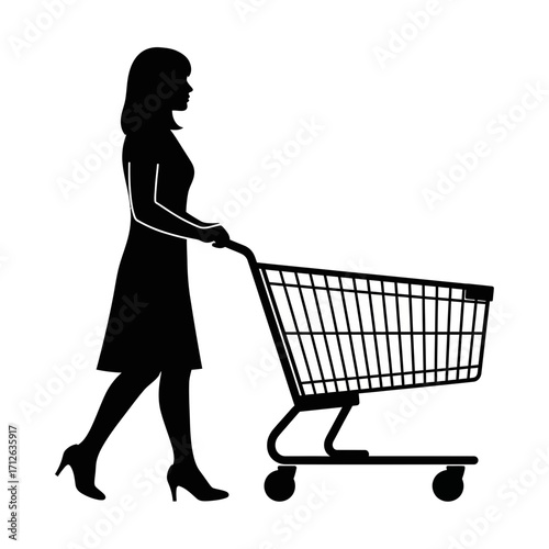 woman with shopping cart full of groceries