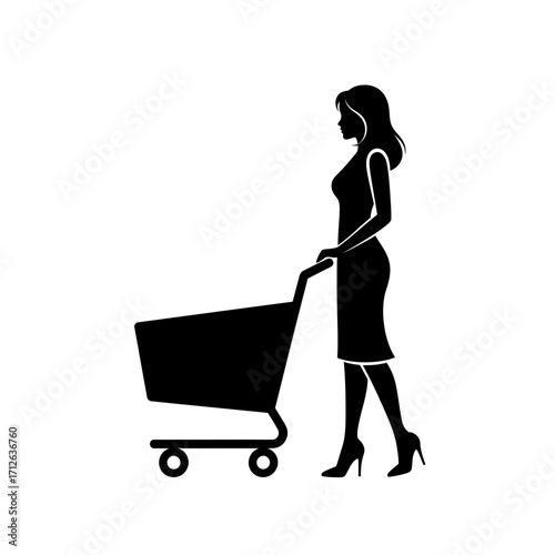 silhouette of a woman with a shopping cart