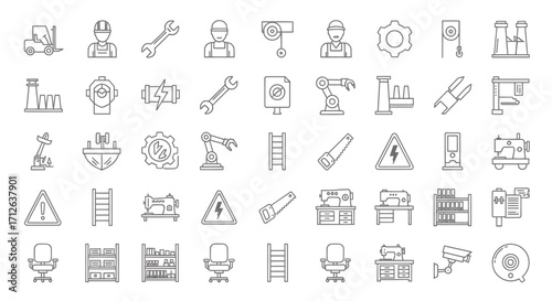 Construction Icons Set  Tools Equipment Safety Symbols and Building Elements Vector Illustration