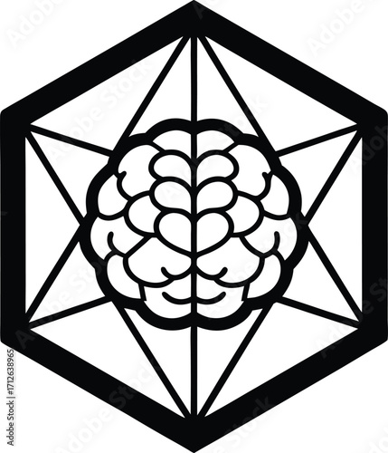 ai brain circuit vector illustration bundle brain silhouette inside network hexagon