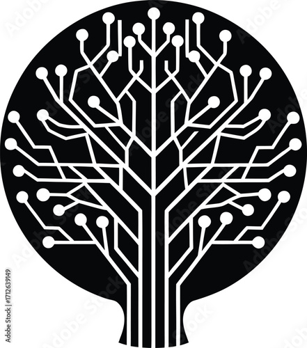 ai brain circuit vector illustration bundle circuit tree growing inside brain silhouette