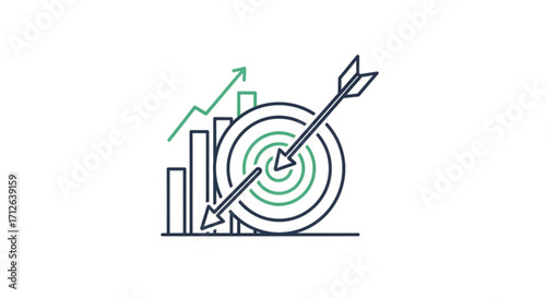 Illustration of target with arrow and graph, representing success, achievement, and business growth