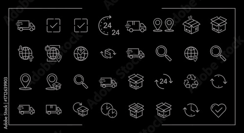 Delivery Logistics Icons Set  Shipping Package Tracking Location and Time Management Symbols
