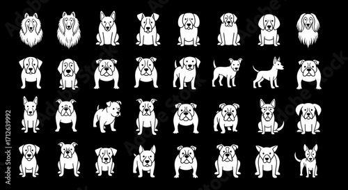 Dog Breed Icons Set  Collie Bulldog Chihuahua Dachshund and More Cute Pet Illustrations