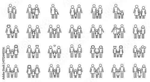 Family Icon Set Line Style Simple Vector Illustration for Website Design and App