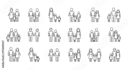 Family Icon Set  Parents and Children Line Icons for Website Design and App Development