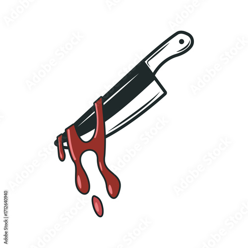 Vector illustration kitchen knife with dripping red blood in cartoon style perfect for horror, crime, thriller, or Halloween themes, and ideal as a graphic element for posters, stickers, digital art