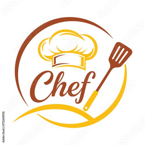 Modern culinary chef emblem with spatula and hat abstract design element