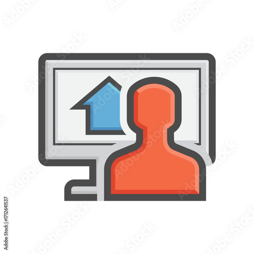 Real estate in website platform, human vector icon. Buyers, sellers or investors searching and analyzing property data. Ideal for visuals to online real estate property market, digital housing search.